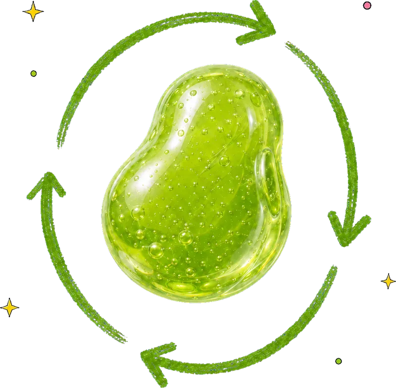 Green jelly squishy circled by reuse arrows